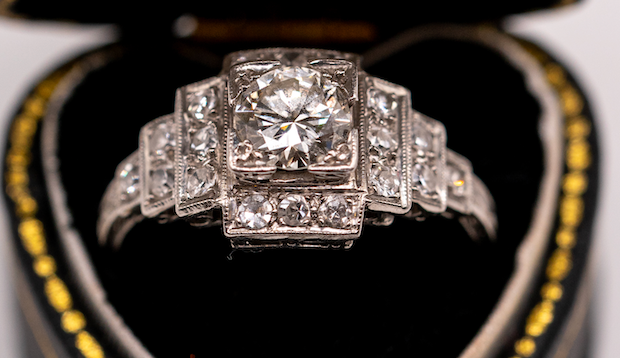 Platinum Art Deco step diamond ring