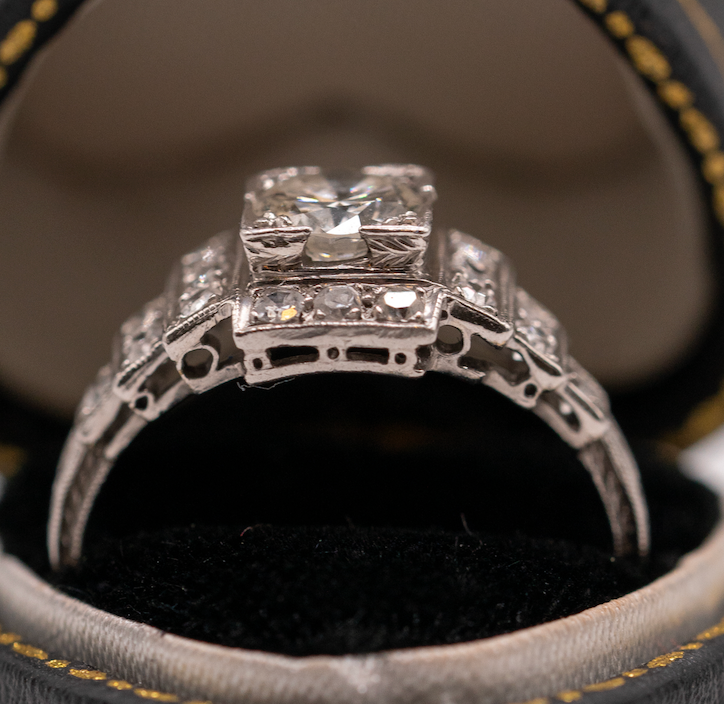 Platinum Art Deco step diamond ring