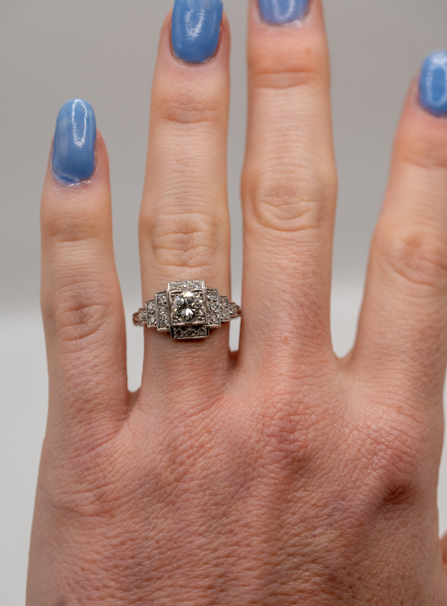 Platinum Art Deco step diamond ring