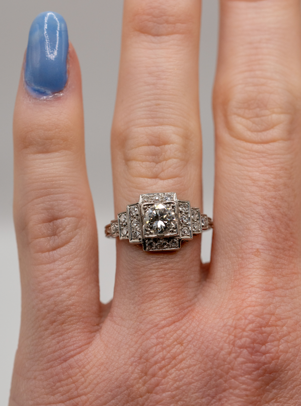 Platinum Art Deco step diamond ring