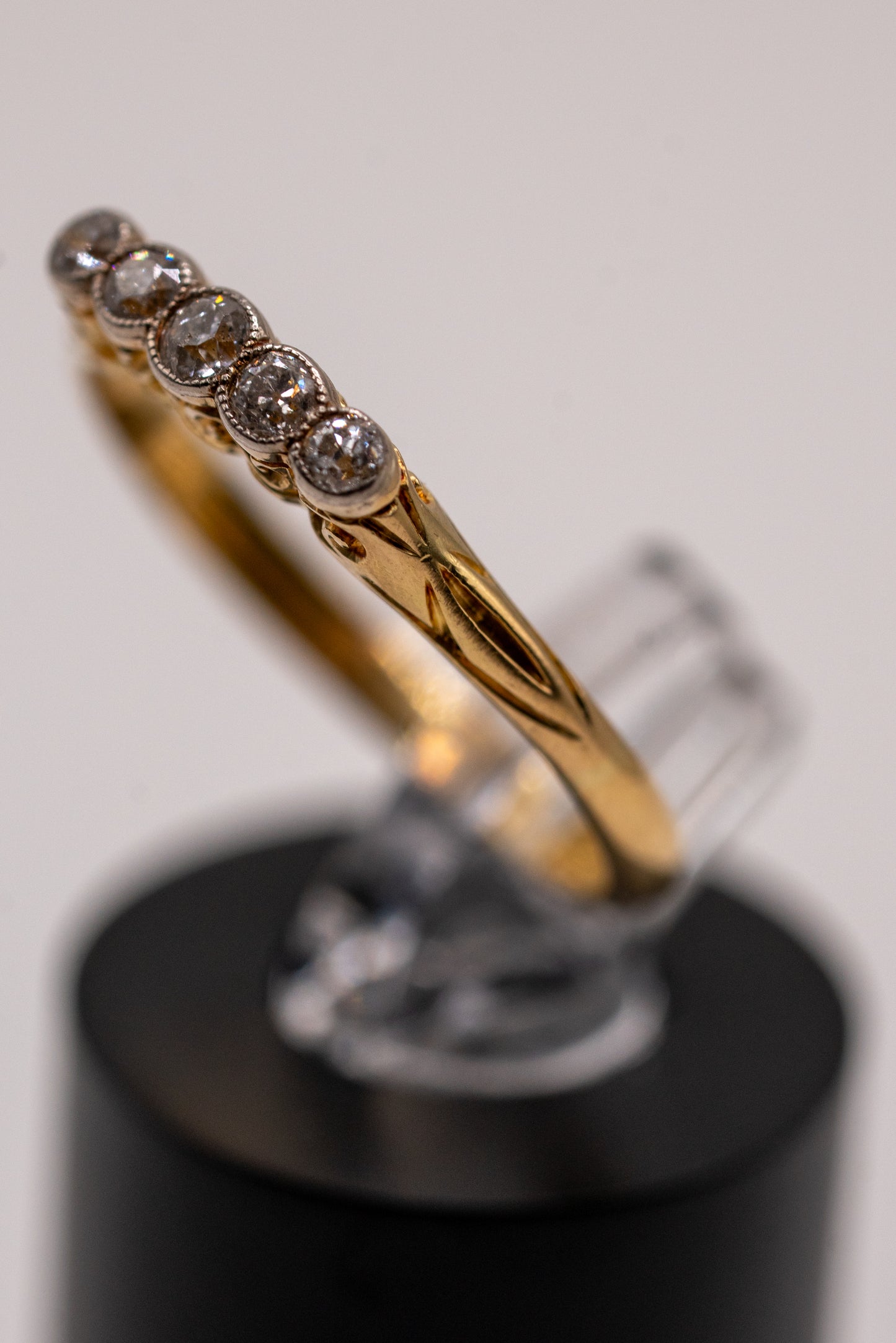 18k five stone milgrain bezel diamond band
