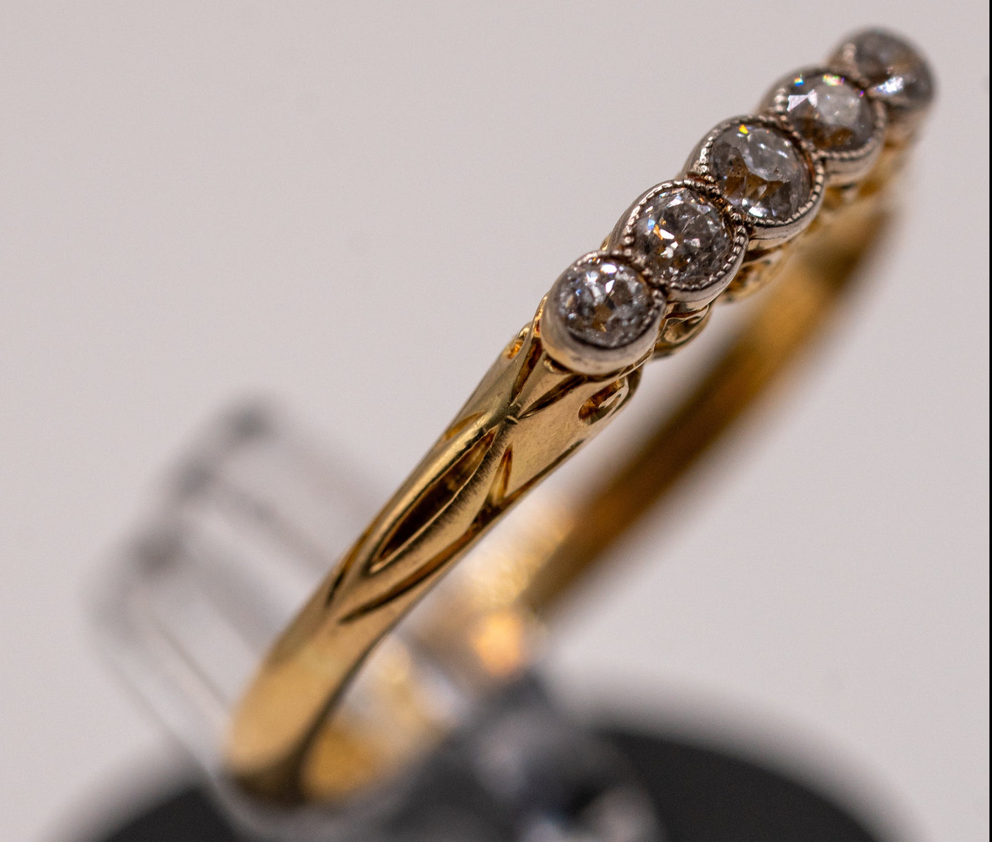18k five stone milgrain bezel diamond band